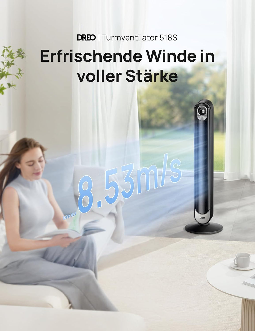 Dreo Smart Turmventilator in schmaler Säulenoptik