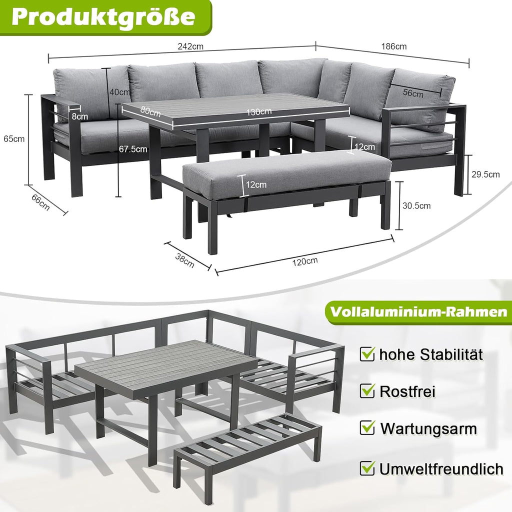 Atenza Aluminium Gartenlounge in Grau auf der Terrasse