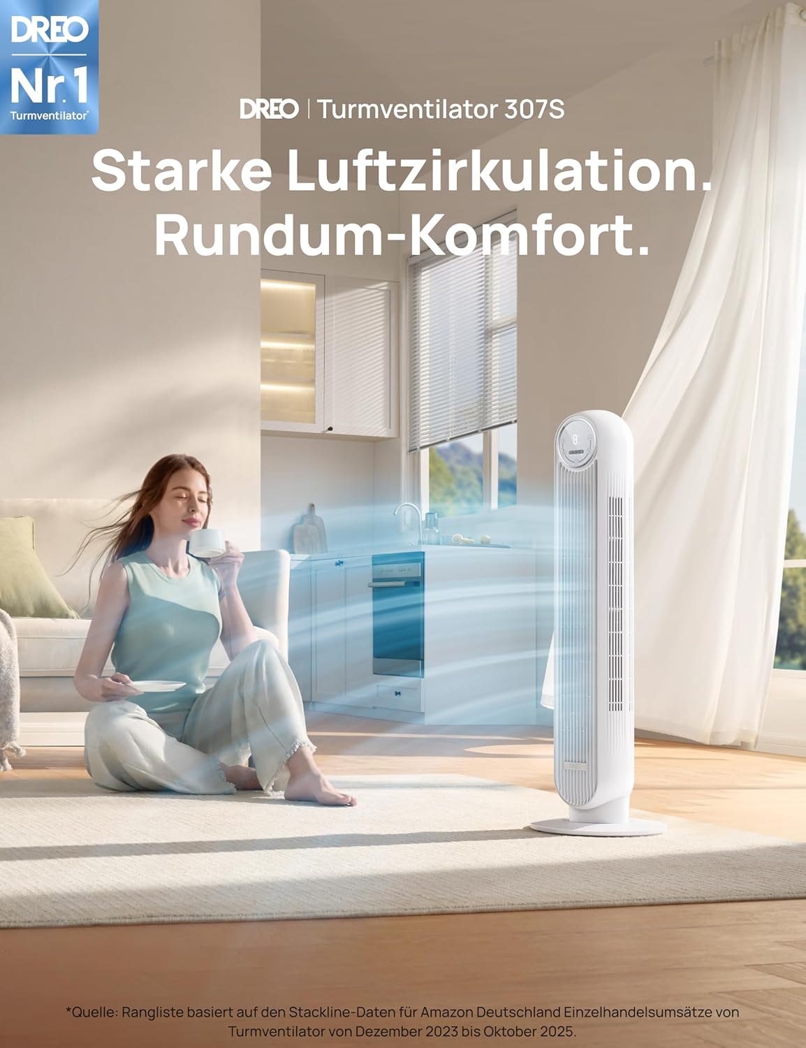 Dreo Smart 20dB Leiser Turmventilator – Seitenansicht 2/8