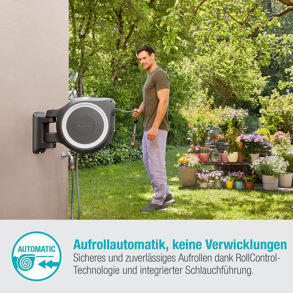Wandhalterung der Schlauchbox am Haus