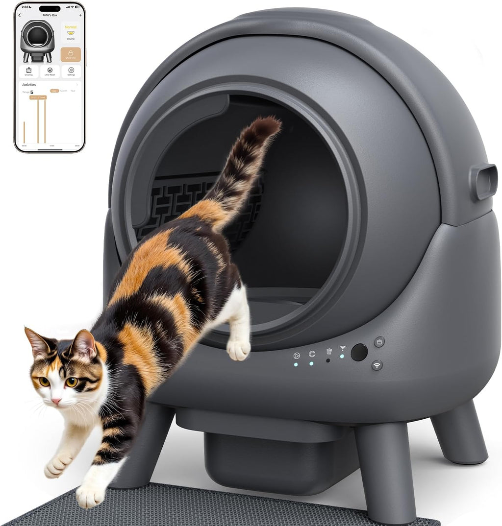 Grijze automatische zelfreinigende kattenbak XL van voren