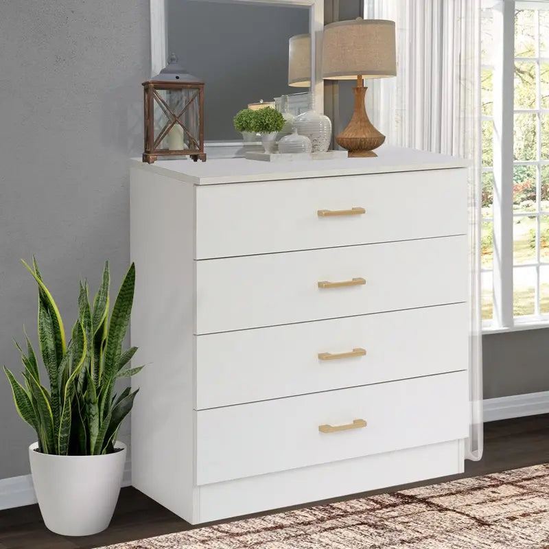 Witte SEGMART commode met 4 lades in de slaapkamer