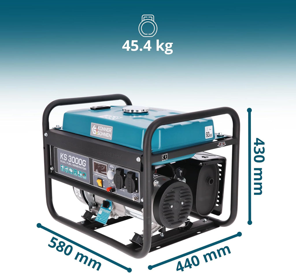 Groupe électrogène à essence KS 3000G generateur a gaz,puissance max 3000 W, 2x16A Schuko (230 V) EURO-V, régulateur de tension AVR,enroulement cuivre,generateur de courant, générateur hybride