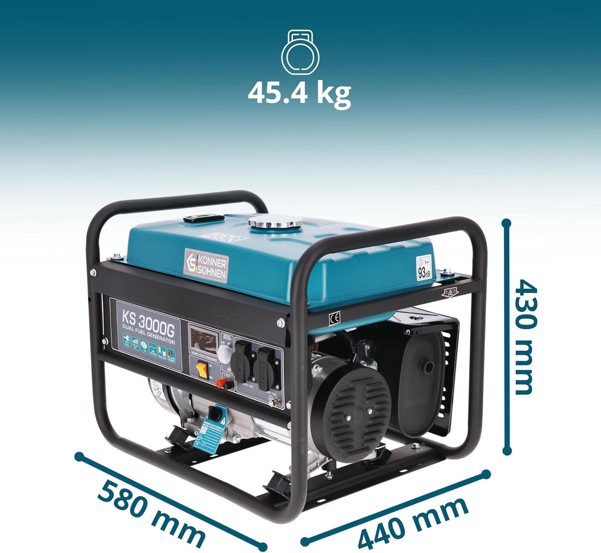Groupe électrogène à essence KS 3000G generateur a gaz,puissance max 3000 W, 2x16A Schuko (230 V) EURO-V, régulateur de tension AVR,enroulement cuivre,generateur de courant, générateur hybride