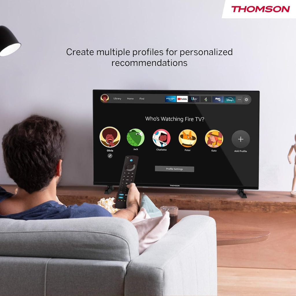 THOMSON 32 Pouces (82 cm) HD LED Fire TV mit Alexa-Sprachsteuerung  AirPlay  Triple Tuner(Cable-Satellite-Antenne)  Bluetooth 5.0  HDMI  USB-Anschlüsse  AV in  CI  USB – 32HF2S34