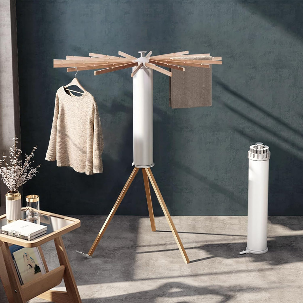 Ergocar étendoir à vêtements Pliable, Séchoir à Rayons en éventail, Etendoir à Linge sur Pied Support Trépied, Pliables Orte-vêtements Suspendu, pour Intérieur et Extérieur