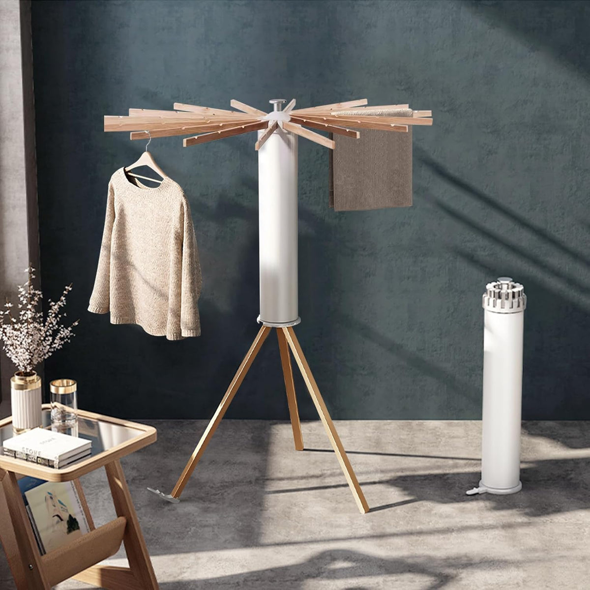 Ergocar étendoir à vêtements Pliable, Séchoir à Rayons en éventail, Etendoir à Linge sur Pied Support Trépied, Pliables Orte-vêtements Suspendu, pour Intérieur et Extérieur