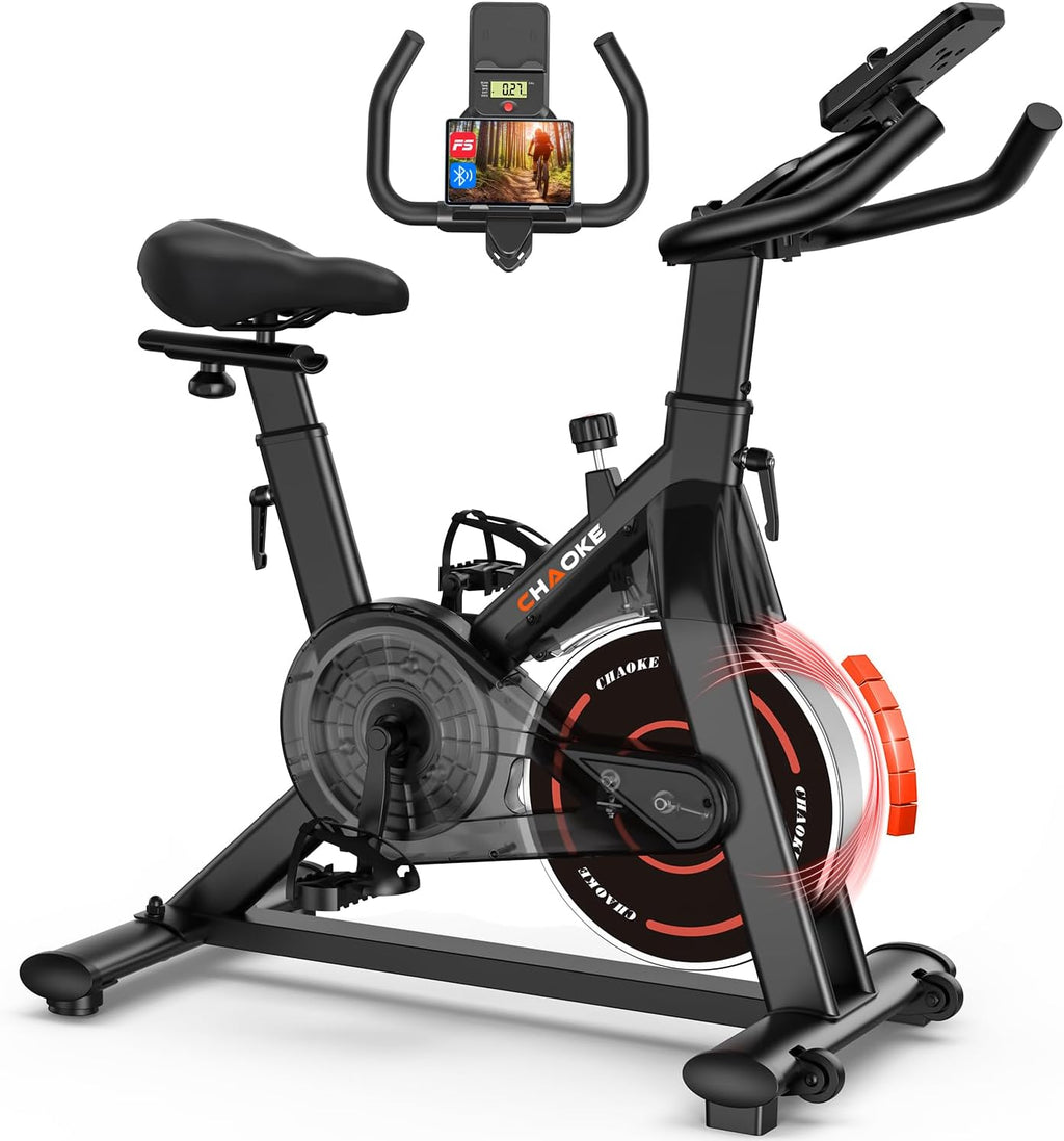 Velo d Appartement, CHAOKE Vélo d'appartement Silencieux avec Résistance Magnétique Réglable, Vélo d'exercice d'intérieur avec App et écran LCD, Pour Entra?nement Cardio, Capacité 150KG