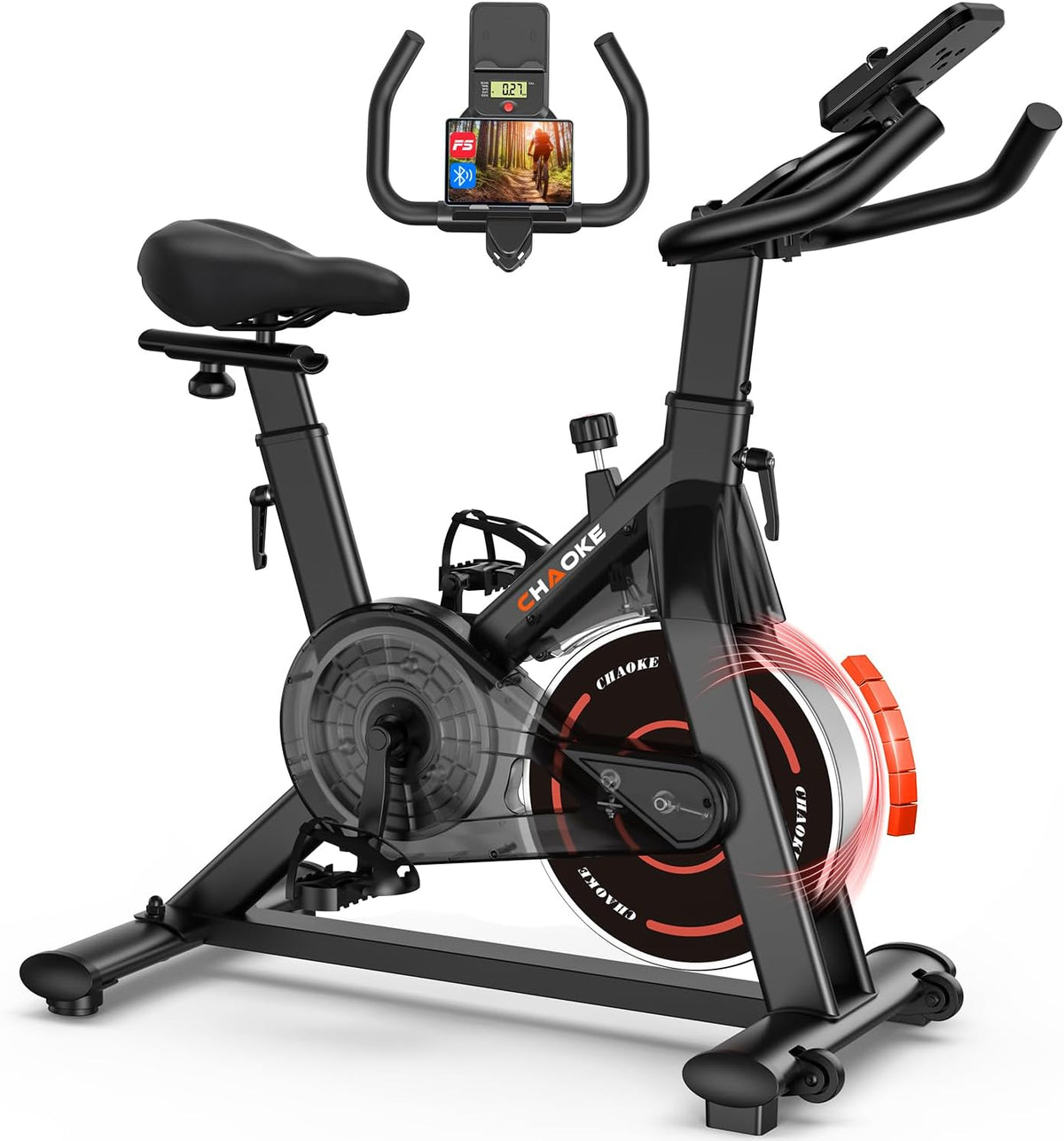 Velo d Appartement, CHAOKE Vélo d'appartement Silencieux avec Résistance Magnétique Réglable, Vélo d'exercice d'intérieur avec App et écran LCD, Pour Entra?nement Cardio, Capacité 150KG