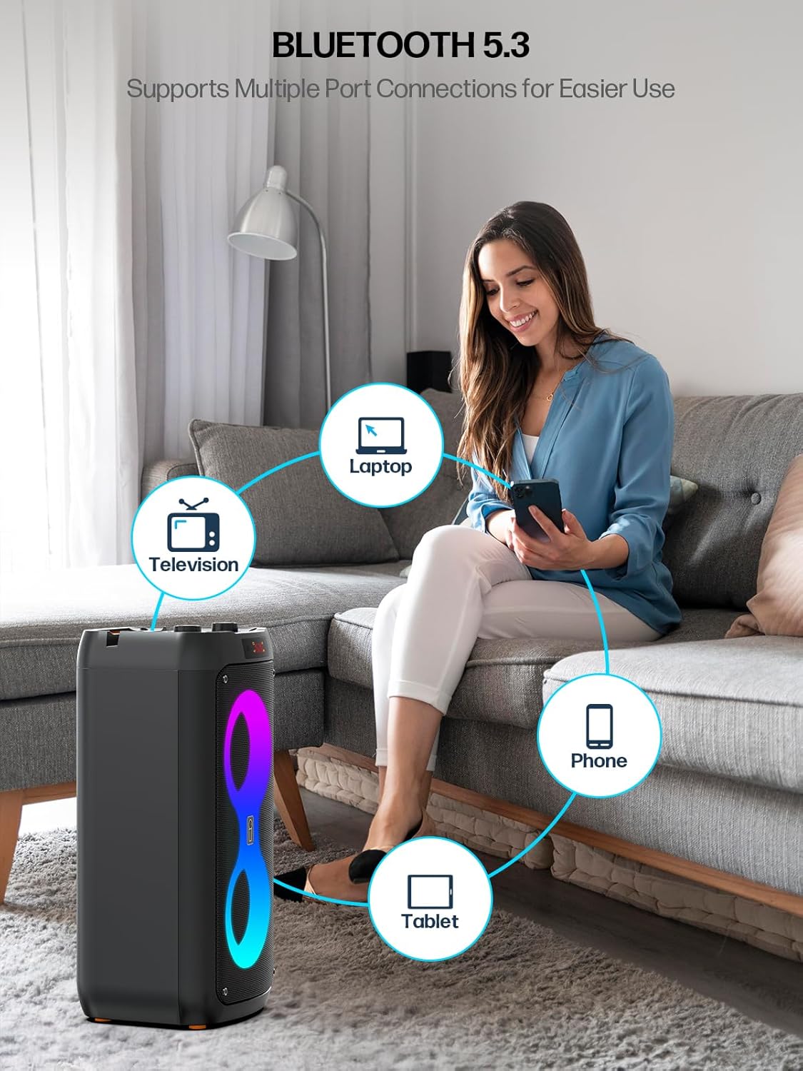 Machine à karaoké pour adultes, haut-parleur Bluetooth portable avec 2 microphones sans fil, système de sonorisation avec lumières disco pour grandes fêtes, extérieur, prend en charge USB/TF/REC/FM