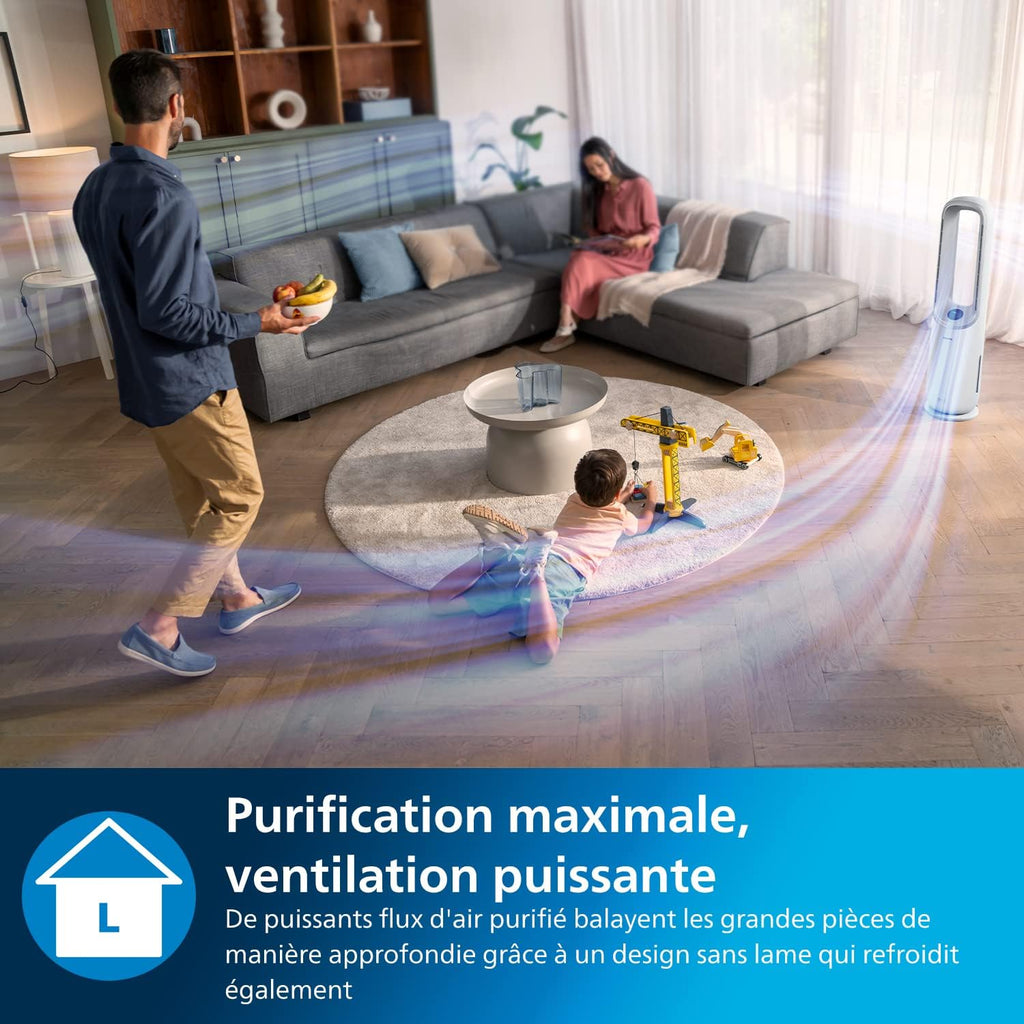 Philips Air Performer 2-en-1 : Purificateur & Ventilateur Rafra?chisseur – Nettoie 70m2, élimine 99,97% des Allergènes et Polluants. Filtre HEPA, Capteurs Intelligents, Alexa, Application (AMF765/10)