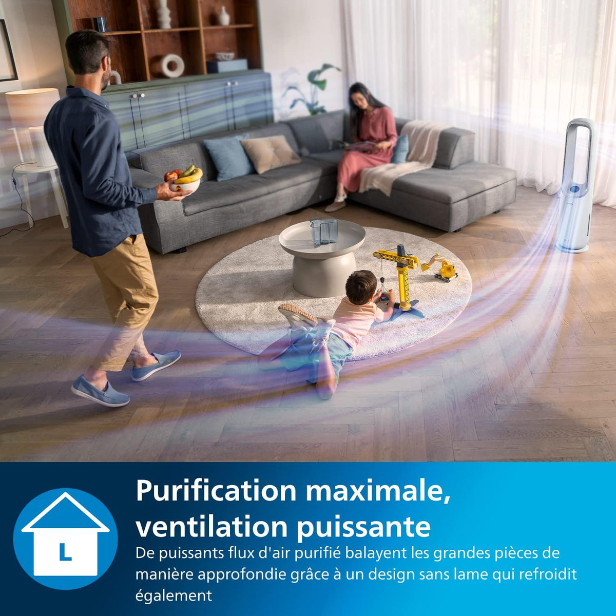 Philips Air Performer 2-en-1 : Purificateur & Ventilateur Rafra?chisseur – Nettoie 70m2, élimine 99,97% des Allergènes et Polluants. Filtre HEPA, Capteurs Intelligents, Alexa, Application (AMF765/10)