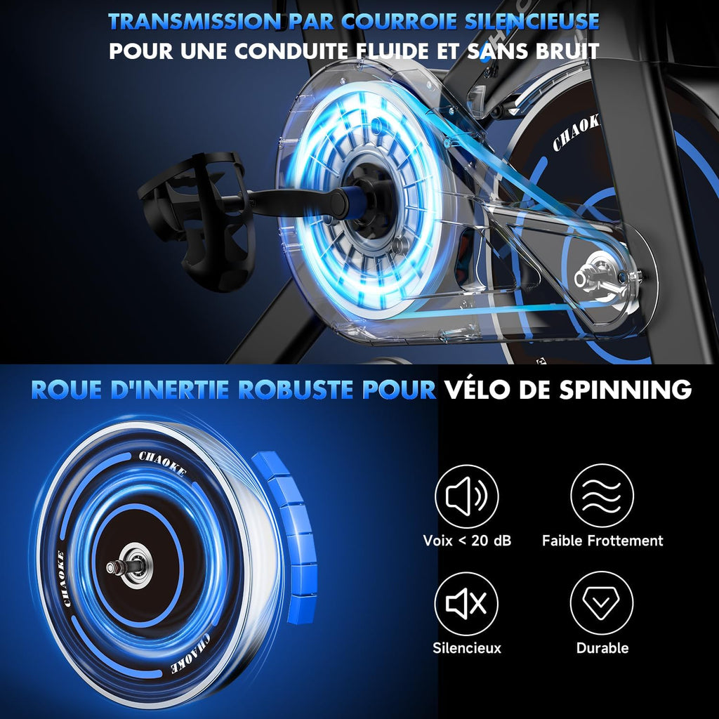 Velo d Appartement, CHAOKE Vélo d'appartement Silencieux avec Résistance Magnétique Réglable, Vélo d'exercice d'intérieur avec App et écran LCD, Pour Entra?nement Cardio, Capacité 150KG
