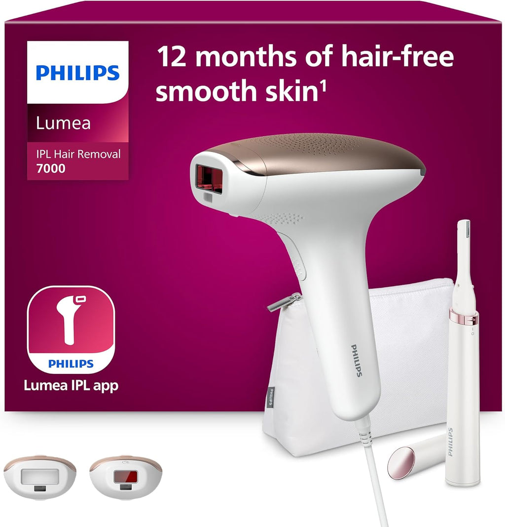 Philips Lumea série 7000, épilateur à lumière pulsée, alternative à l'épilation , avec tondeuse-stylo Satin Compact, 2 embouts pour le corps et le visage, modèle BRI921/00