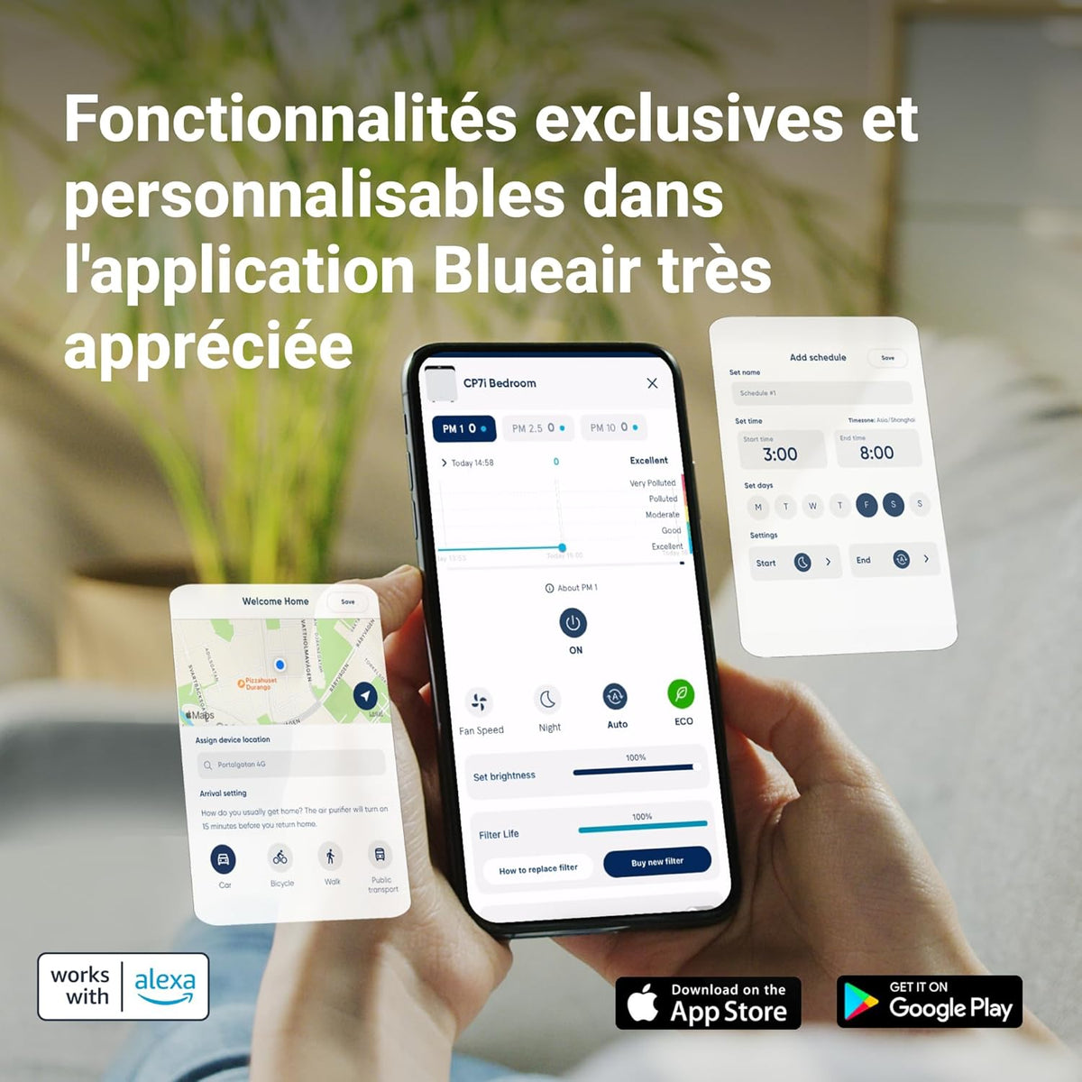 BLUEAIR Purificateur d'air Premium pour pièces jusqu'à 131 m2, idéal pour les allergènes d'animaux, les virus, les bactéries et les grands espaces, Classic Pro CP7i