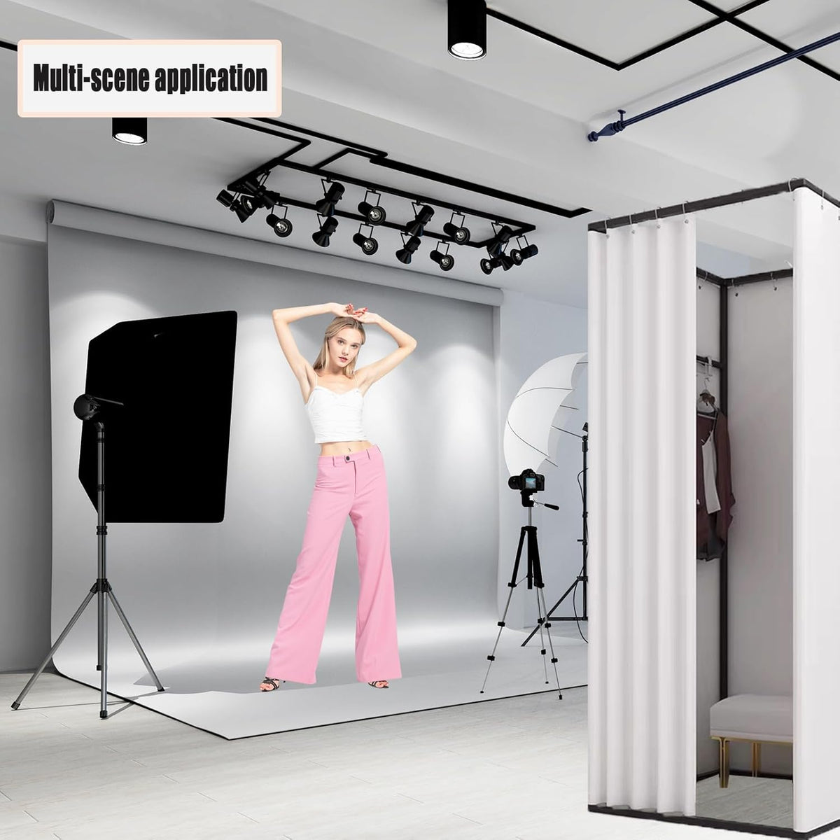 TEENKON Magasin de vêtements, vestiaire portable avec rideau d'ombrage, utilisé dans le bureau, le centre commercial, la boutique, la maison, protection de la vie privée mobile temporaire (blanc, 99,1