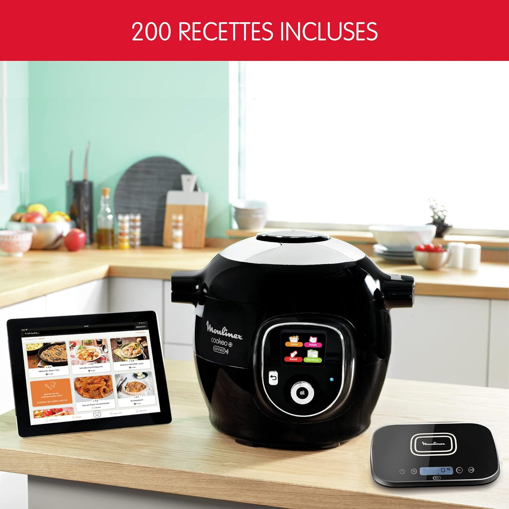Moulinex Connect Multicuiseur Intelligent Haute Pression Balance et Moule Inclus 6L 200 Recettes 6 Modes de Cuisson Guide Pas à Pas Application Mon Cookeo CE859800, 6 liters, Noir
