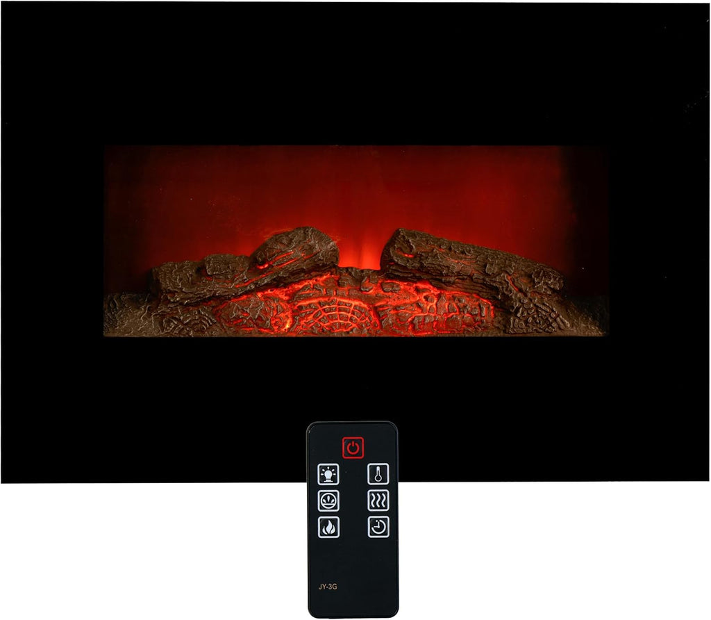 Classic Fire Cheminée Electrique Memphis - Cheminee Decorative 1800W - Cheminée électrique avec Effet Flame, Chauffage, Télécommande et Minuterie - Fixation Murale - Noir