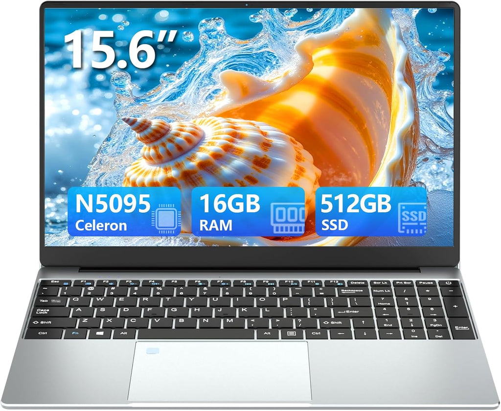 Ordinateur Portable 15 6 Pouces  PC Portable Celeron N5095 CPU  16Go RAM 512Go SSD Laptop Win11 FHD 1920 x 1080  Rétroéclairé & Déverrouillage Empreinte  Webca  Wi-FI 5  BT4.2  USB 3.0 * 2