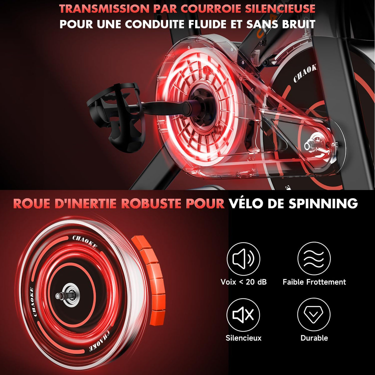 Velo d Appartement, CHAOKE Vélo d'appartement Silencieux avec Résistance Magnétique Réglable, Vélo d'exercice d'intérieur avec App et écran LCD, Pour Entra?nement Cardio, Capacité 150KG
