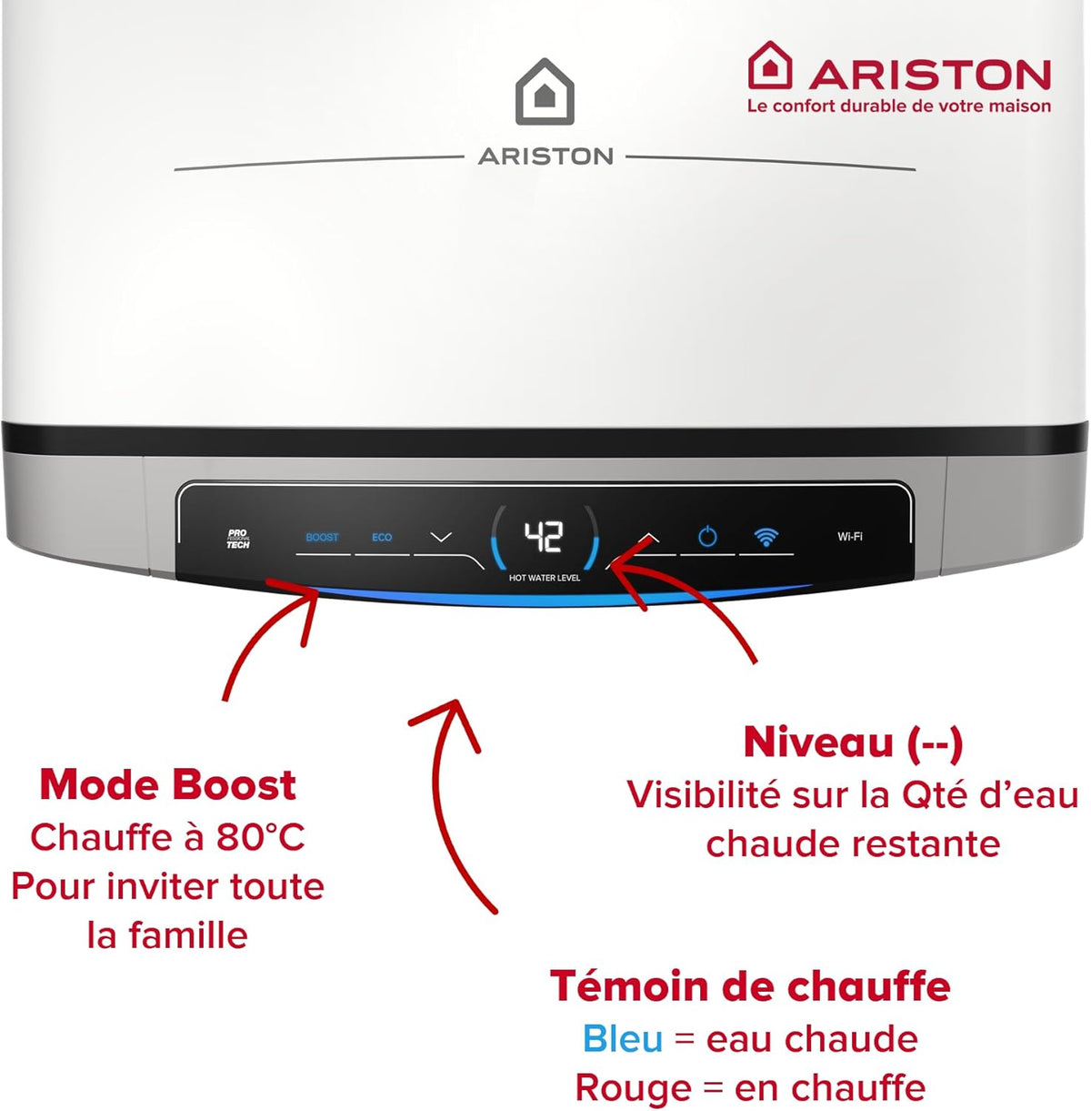 Ariston Velis Evo Dune Dry WiFi 45L – Chauffe-Eau Plat Intelligent – Gain de place Ultra-Plat 27cm – Multiposition – 25% d'économie d'énergie – Flexibilité énergétique – Installation en France