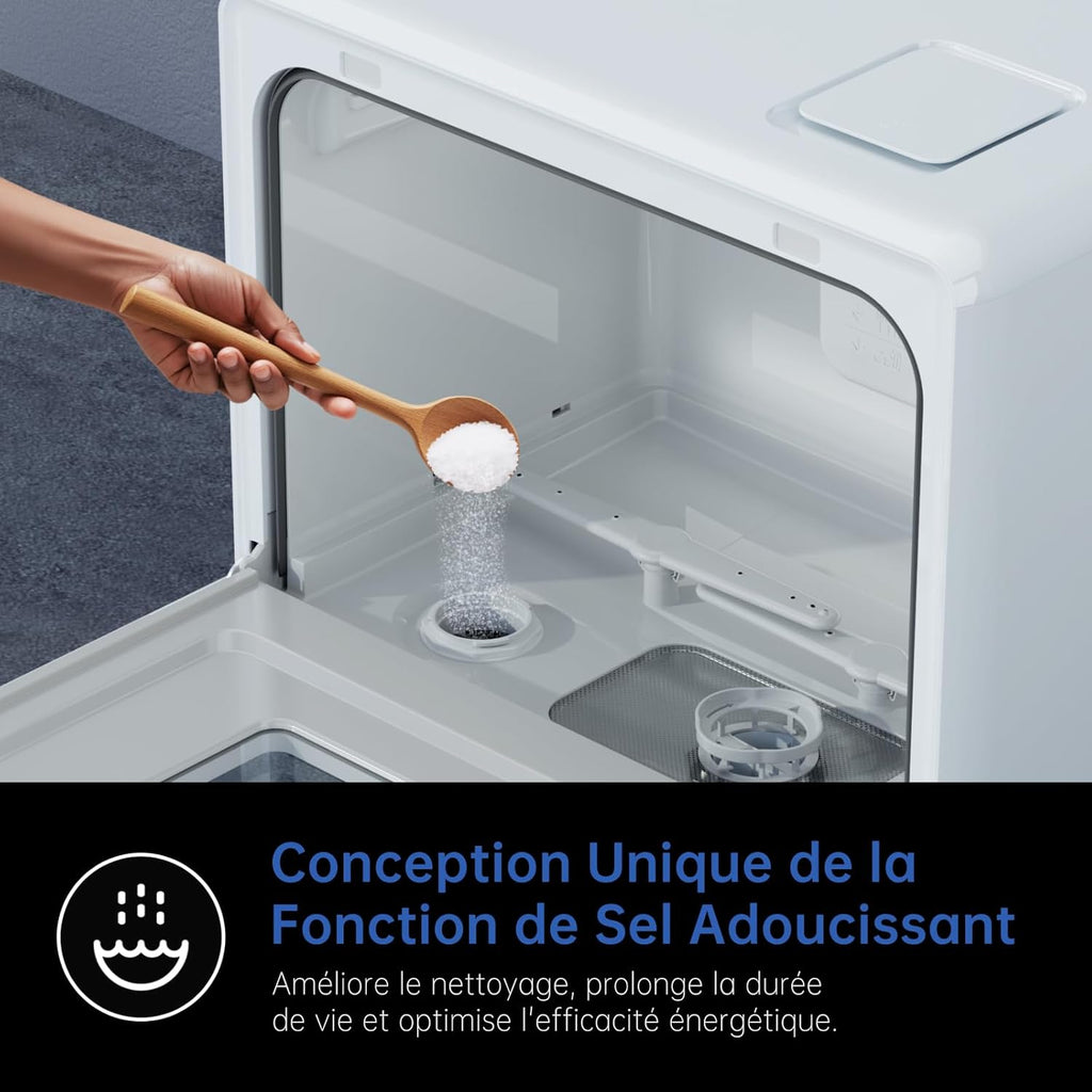 AIRMSEN Lave-vaisselle de Table Mini Lave-vaisselle avec 7+2 Programmes, Fonction Sel Adoucissant Commande Tactile Affichage à LED Réservoir d'Eau 5L, Lave-vaisselle Compact pour Appartements Dortoirs