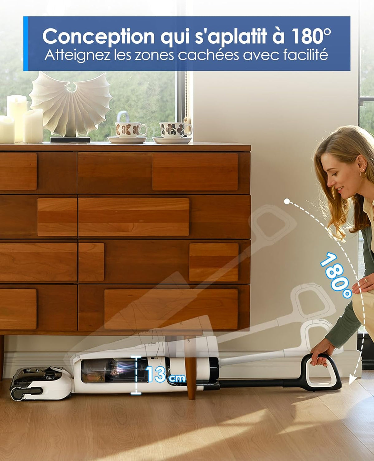 Tineco Aspirateur Balai sans Fil Floor One S6 Stretch Lite Aspirateur Laveur, S’aplatit à 180°, Auto-Nettoyage, Longue Autonomie, Nettoyage des Bords de 2 c?tés
