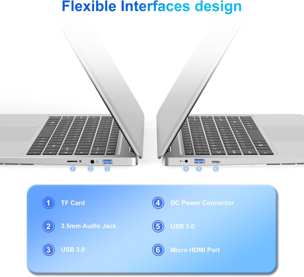 Ordinateur Portable 14 1" Pouces laptop  6 Go de RAM  128 Go de SSD  N4000 Celeron Dual-Core  Wi-Fi Bluetooth 2 4/5 0G  1366 * 768 IPS  Design sans Ventilateur  Inclus une Souris  Clavier à Membrane.
