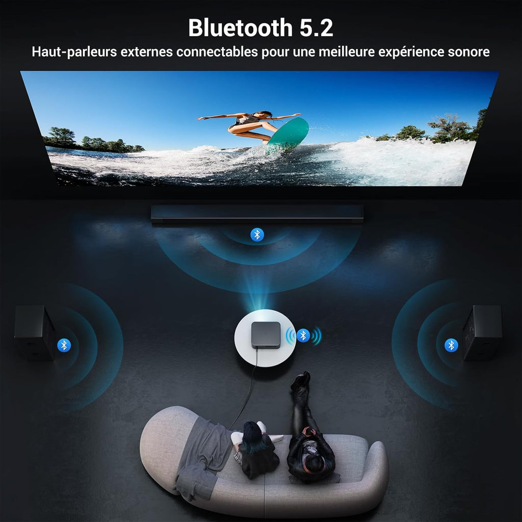 1500 ANSI Full HD Videoprojecteur 4k avec WiFi 6 Bluetooth 5.2, HAPPRUN Projecteur Video Home Cinéma avec Auto Focus et Keystone, 300" Vidéoprojecteur Extérieur Intérieur, Compatible TV Stick/PC/