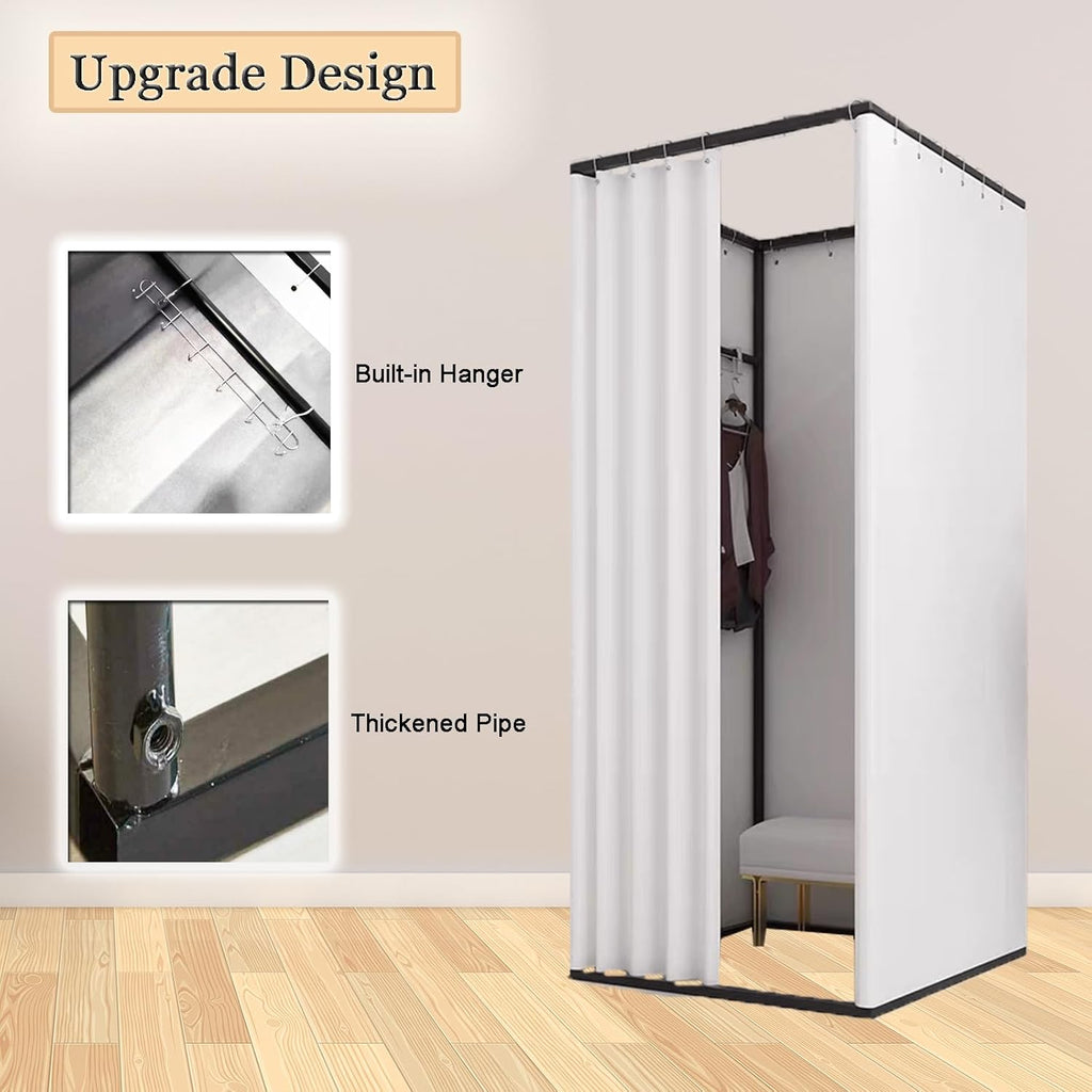TEENKON Magasin de vêtements, vestiaire portable avec rideau d'ombrage, utilisé dans le bureau, le centre commercial, la boutique, la maison, protection de la vie privée mobile temporaire (blanc, 99,1