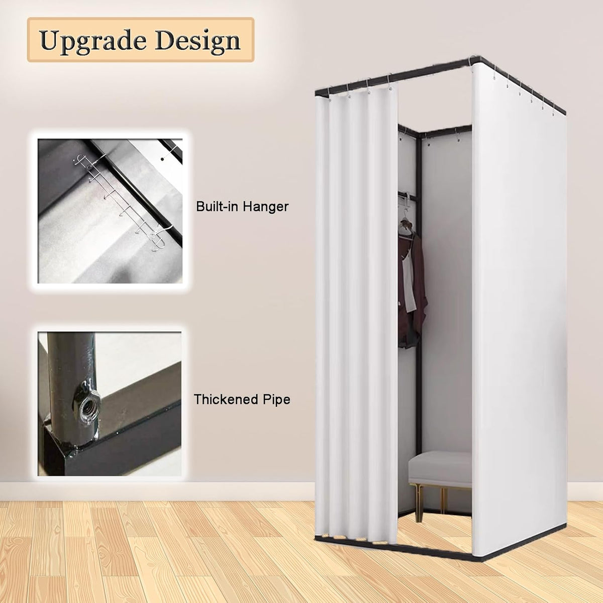 TEENKON Magasin de vêtements, vestiaire portable avec rideau d'ombrage, utilisé dans le bureau, le centre commercial, la boutique, la maison, protection de la vie privée mobile temporaire (blanc, 99,1