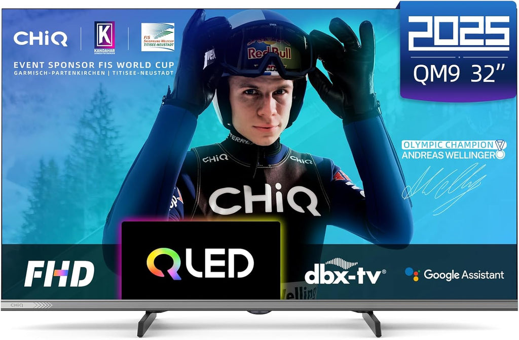 CHIQ L32QM9G 32 Pouces (80 cm) FHD Smart Téléviseur  QLED  HDR10  Google TV  Google Assistant  Tuner Triple  Dolby Audio  DBX-TV  Chromecast intégré  HDMI  USB  sans Cadre en Métal  Noir