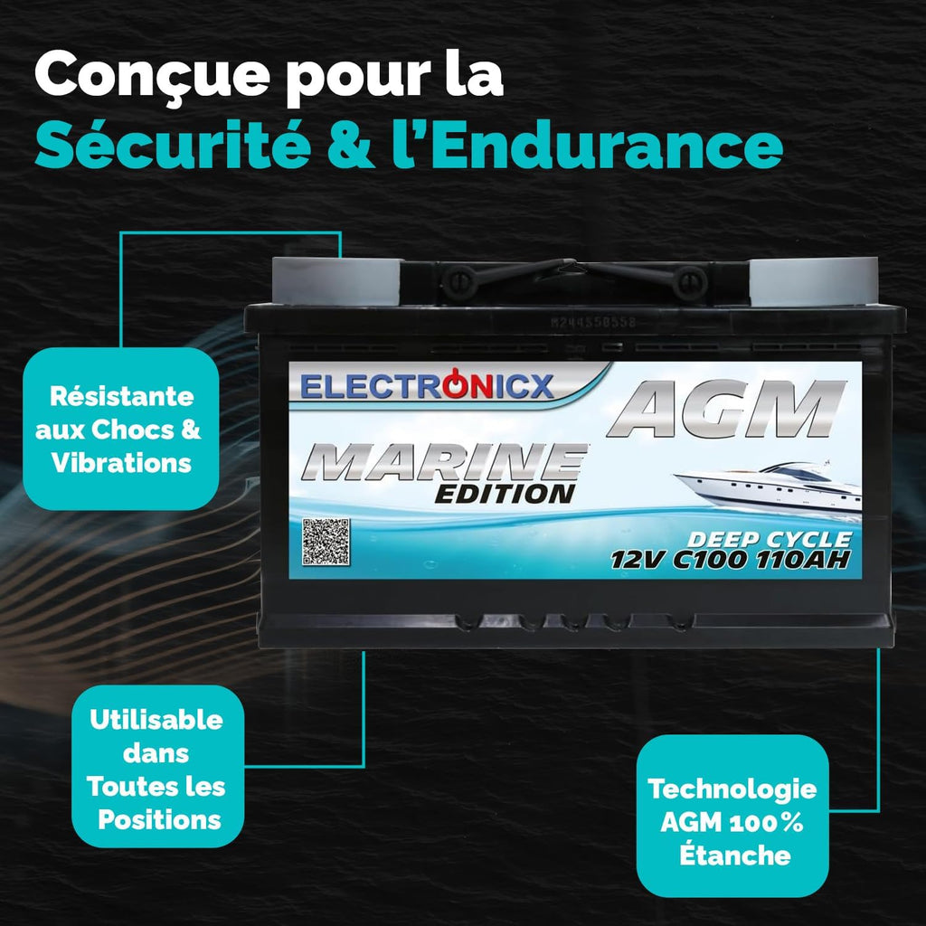 Batterie AGM 100Ah 12V Décharge Profonde Sans Entretien étanche – Accumulateur Idéal pour Panneaux Solaires, Camping-Car, Voiture, Bateau, Fourgon Aménagé, Systèmes Photovolta?ques, énergie Solaire,