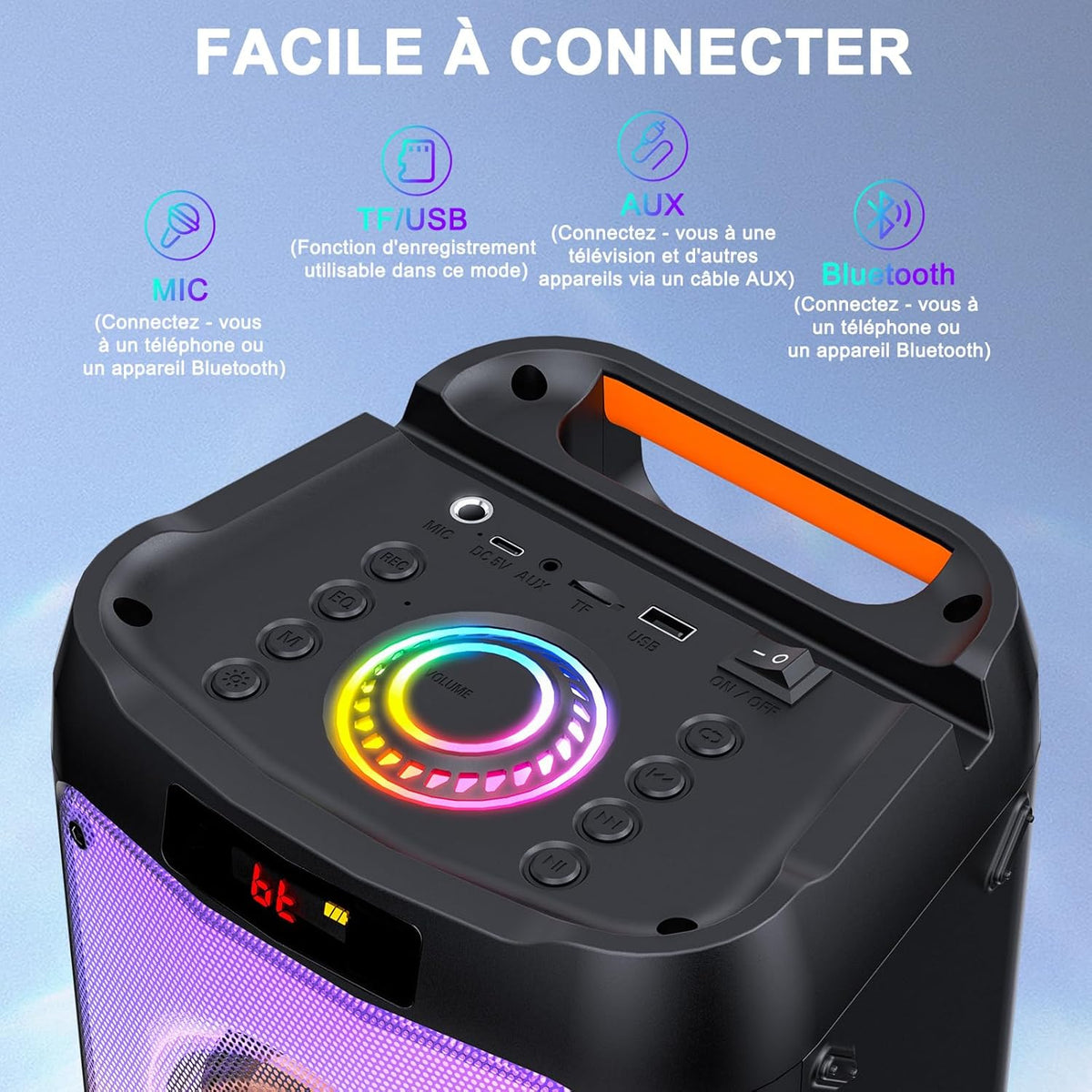 JYX Machine de Karaoké avec 2 Microphones, Karaoke Adulte Bluetooth Portable éclairage RGB, équipement de Karaoké pour Les Fêtes d'amis, Les événements Familiaux, Supporte TF/USB, AUX, FM, REC, TWS