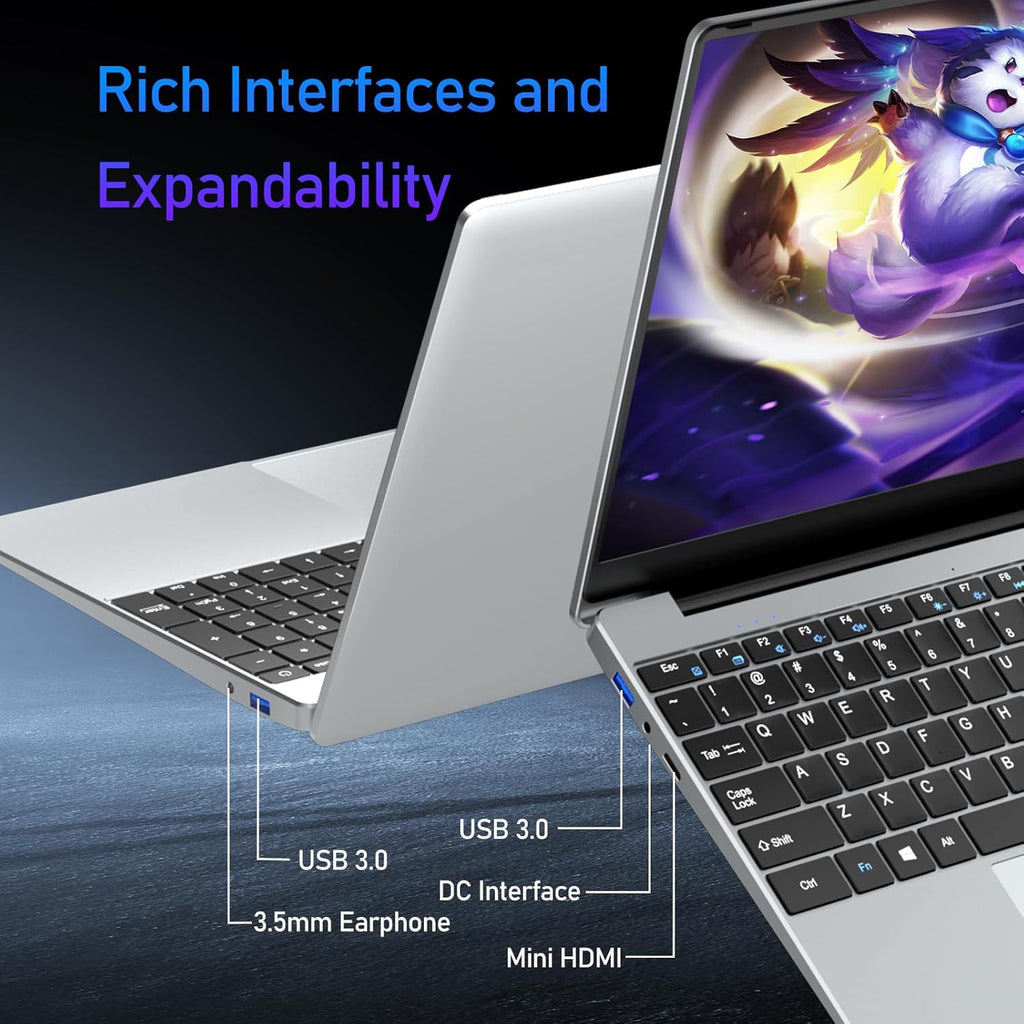 Ordinateur Portable 15 6 Pouces  PC Portable Celeron N5095 CPU  16Go RAM 512Go SSD Laptop Win11 FHD 1920 x 1080  Rétroéclairé & Déverrouillage Empreinte  Webca  Wi-FI 5  BT4.2  USB 3.0 * 2