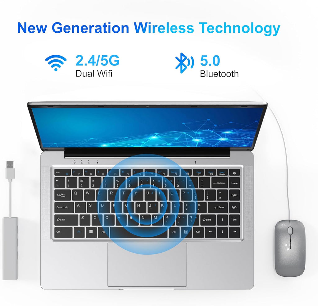 Ordinateur Portable 14 1" Pouces laptop  6 Go de RAM  128 Go de SSD  N4000 Celeron Dual-Core  Wi-Fi Bluetooth 2 4/5 0G  1366 * 768 IPS  Design sans Ventilateur  Inclus une Souris  Clavier à Membrane.