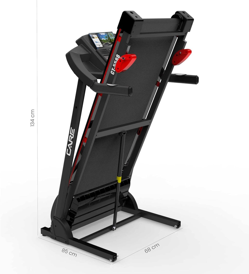 Care Fitness - Tapis de Course Connecté CT-5588-2 - Tapis de Marche électrique Inclinable et Pliable - Jusqu'à 16km/h - 3 Niveaux d'Inclinaison - 12 Programmes - Kinomap
