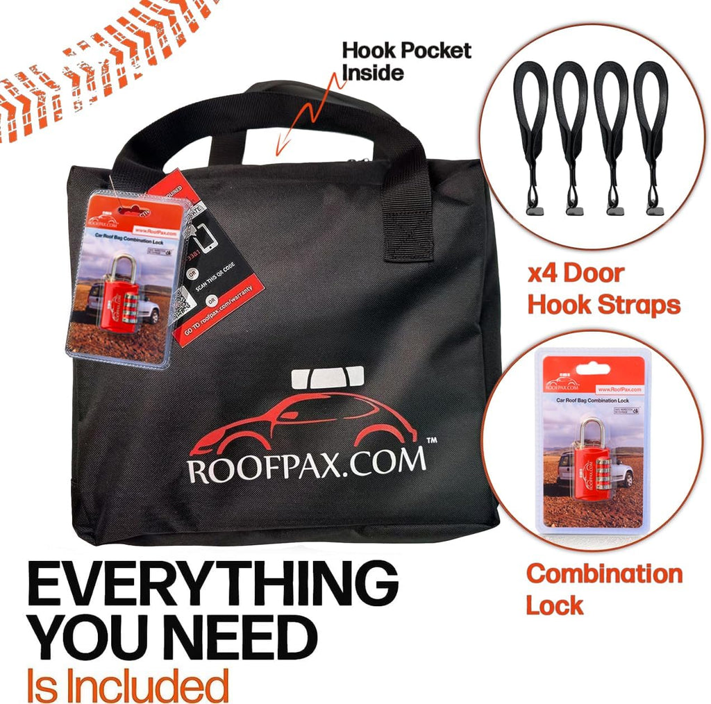 RoofPax 0,7 m3. Sac de Transport pour Toit Extra étanche, Double Fermeture éclair résistante aux intempéries, Tapis intégré, 10 Sangles d’arrimage Robustes pour Voitures avec ou sans Barres ou Rails