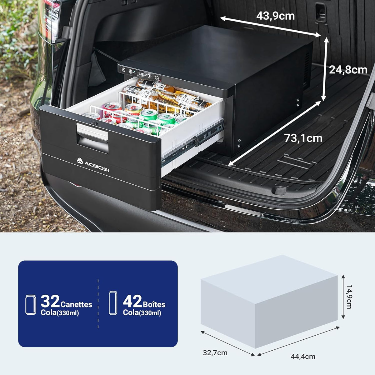 AAOBOSI 31L Tiroir Glaciere Electrique, Glaciere a Compression avec APP, Glaciere Caravane 12V/24V, -20℃ à 20℃ Glacière électrique pour Voiture, Camion, Bateau, Camping-Car