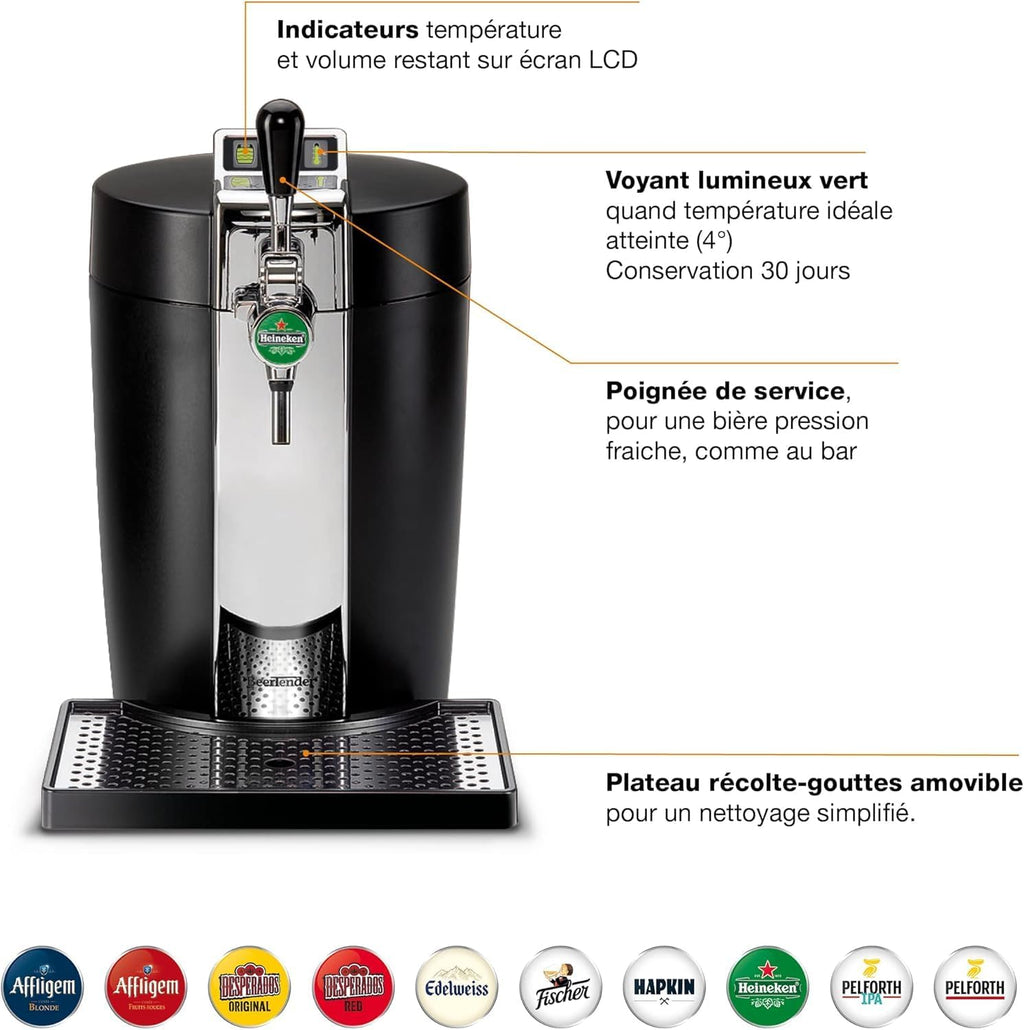 KRUPS BEERTENDER Machine à bière pression, Compatible avec les f?ts de 5 L, Tireuse à bière, Pompe à bière, Indicateur température, Indicateur volume restant VB700800