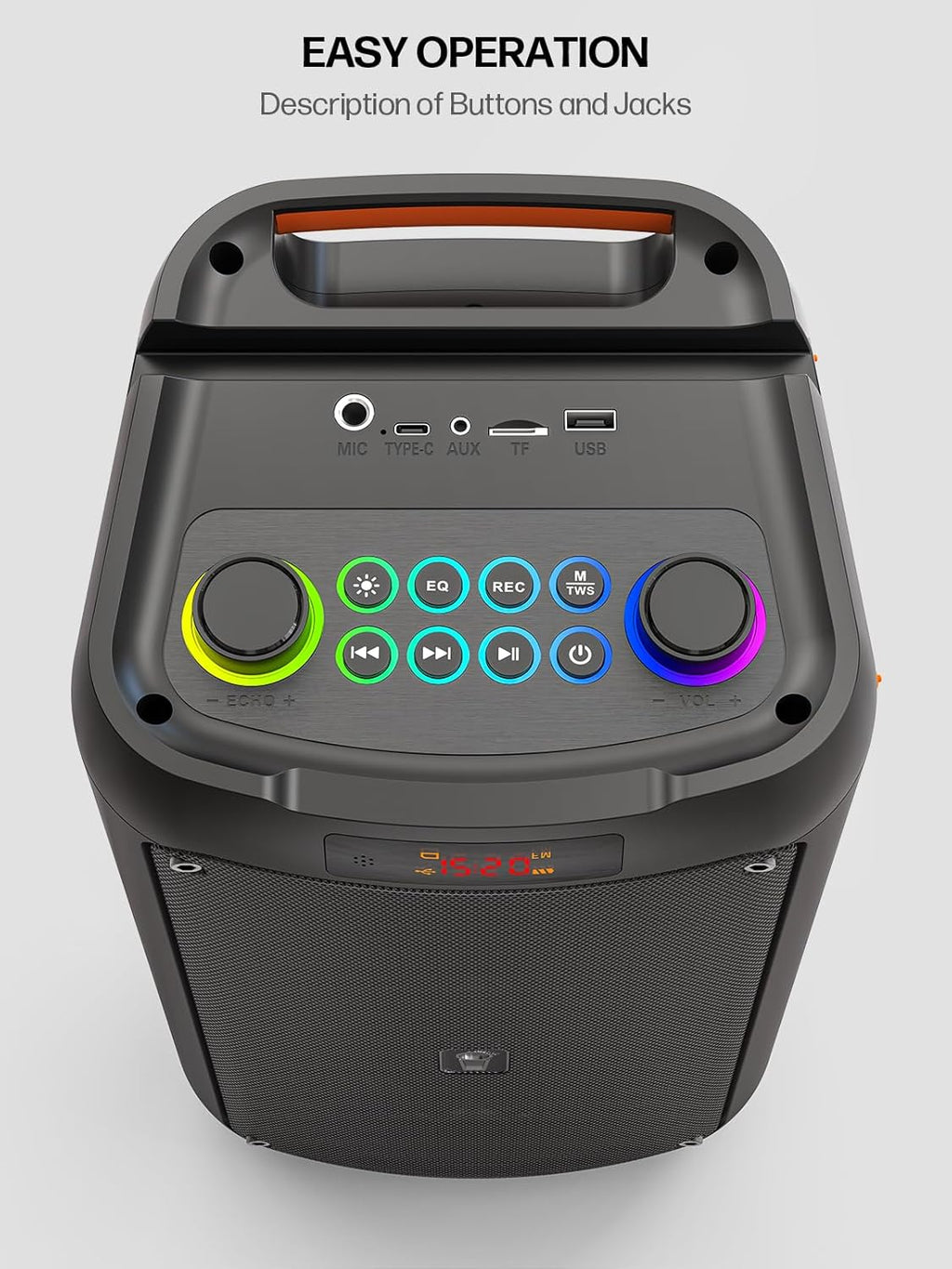 Machine à karaoké pour adultes, haut-parleur Bluetooth portable avec 2 microphones sans fil, système de sonorisation avec lumières disco pour grandes fêtes, extérieur, prend en charge USB/TF/REC/FM