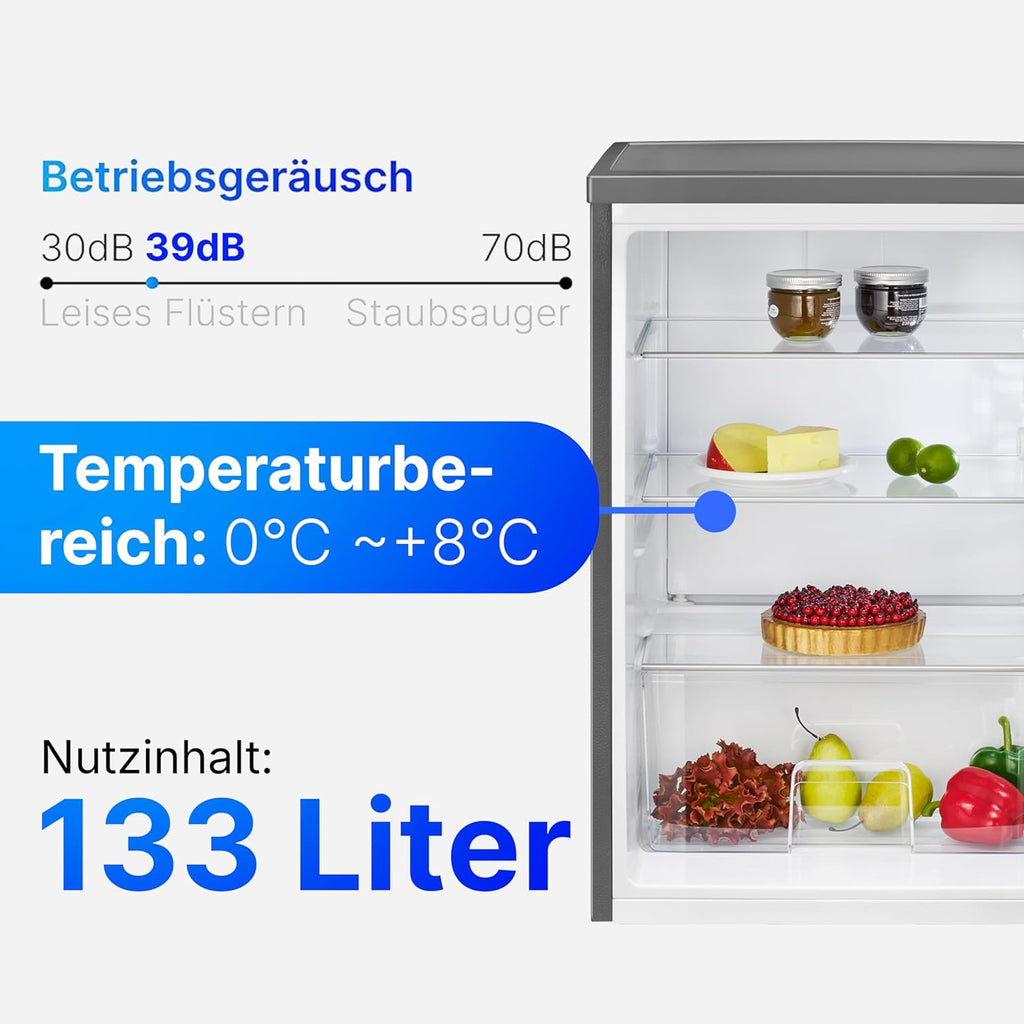 Bomann Réfrigérateur 133L inox VS2195-1-inox, Capacité nette : 133 litres, éclairage intérieur à DEL, Contr?le de la température en continu, 3 clayettes en verre