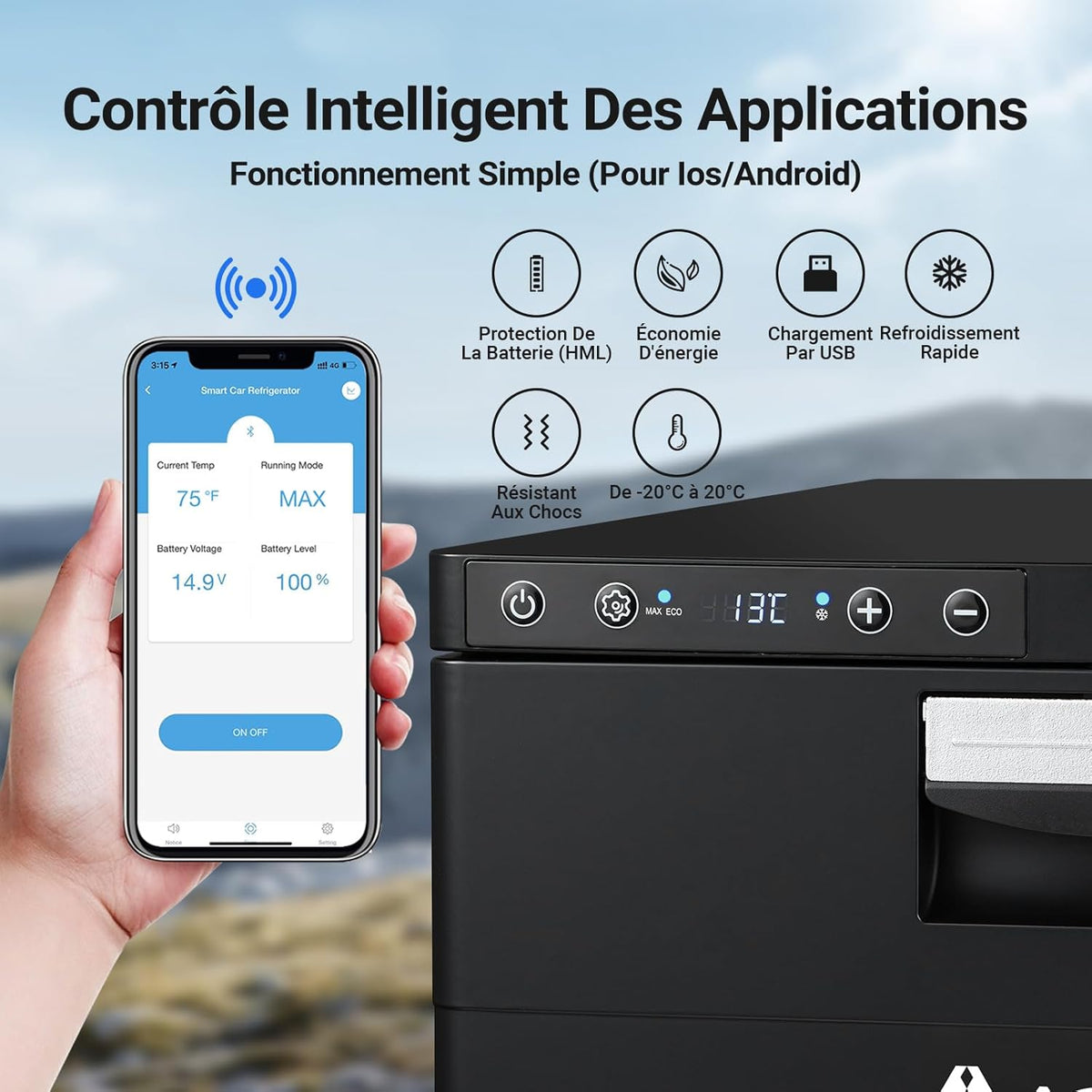 AAOBOSI 31L Tiroir Glaciere Electrique, Glaciere a Compression avec APP, Glaciere Caravane 12V/24V, -20℃ à 20℃ Glacière électrique pour Voiture, Camion, Bateau, Camping-Car