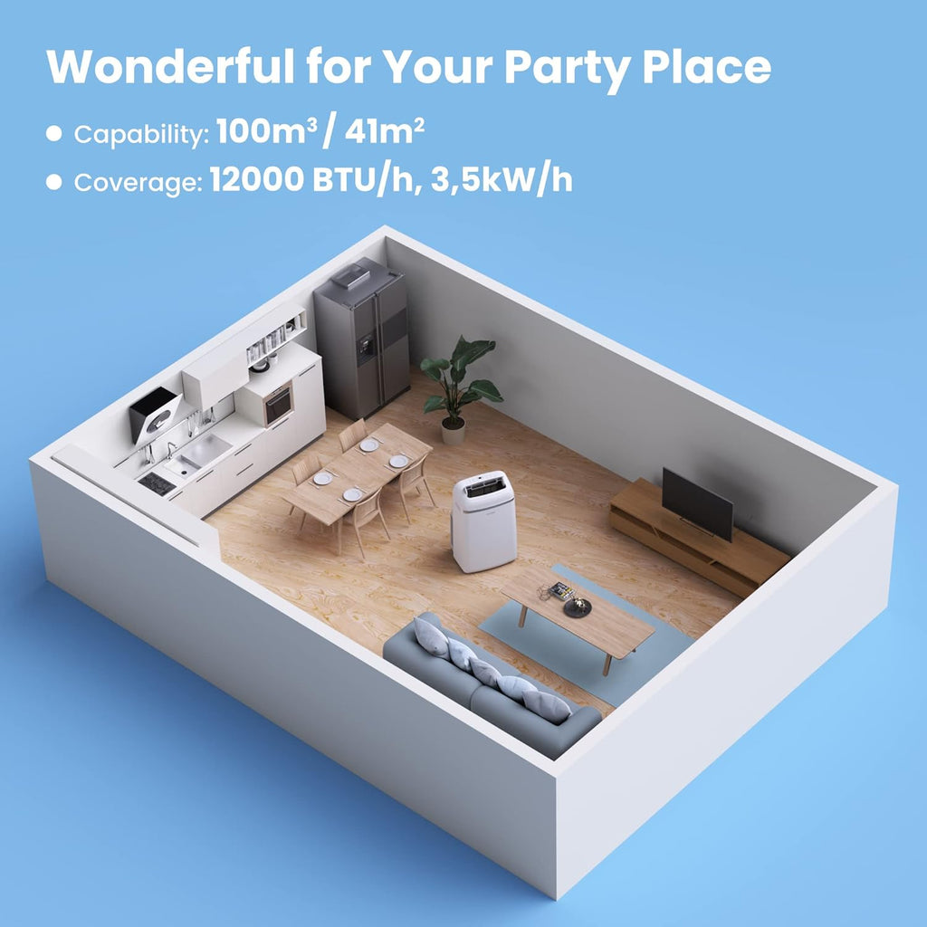 COMFEE' Climatiseur Mobile 12000 BTU/H 3,5 kW, 3 Modes, Fonction Follow Me, Télécommande, pour grandes pièces de 43㎡/117m3, Kit d'évacution inclus, Réfrigérant naturel, PAC 12000