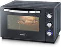 SEVERIN Four posable XXL à Chaleur Tournante 60 L avec pierre à pizza et tournebroche 2 200 W design simple et élégant, Four électrique avec minuteur 120 min, Noir/Inox, TO 2073
