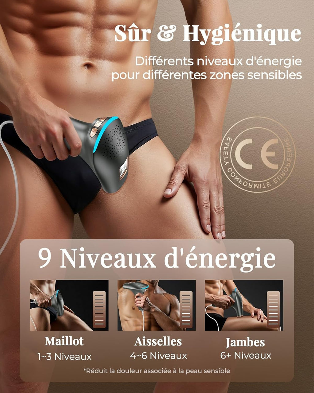 TIIMAGIC épilateur Lumière Pulsée, 9 Niveaux d'énergie IPL épilateur Définitif, 3 en 1 [HR/SC/RA] épilation Hair Removal Indolore pour Visage/Aisselles/Bikini, Femme, Homme - Noir