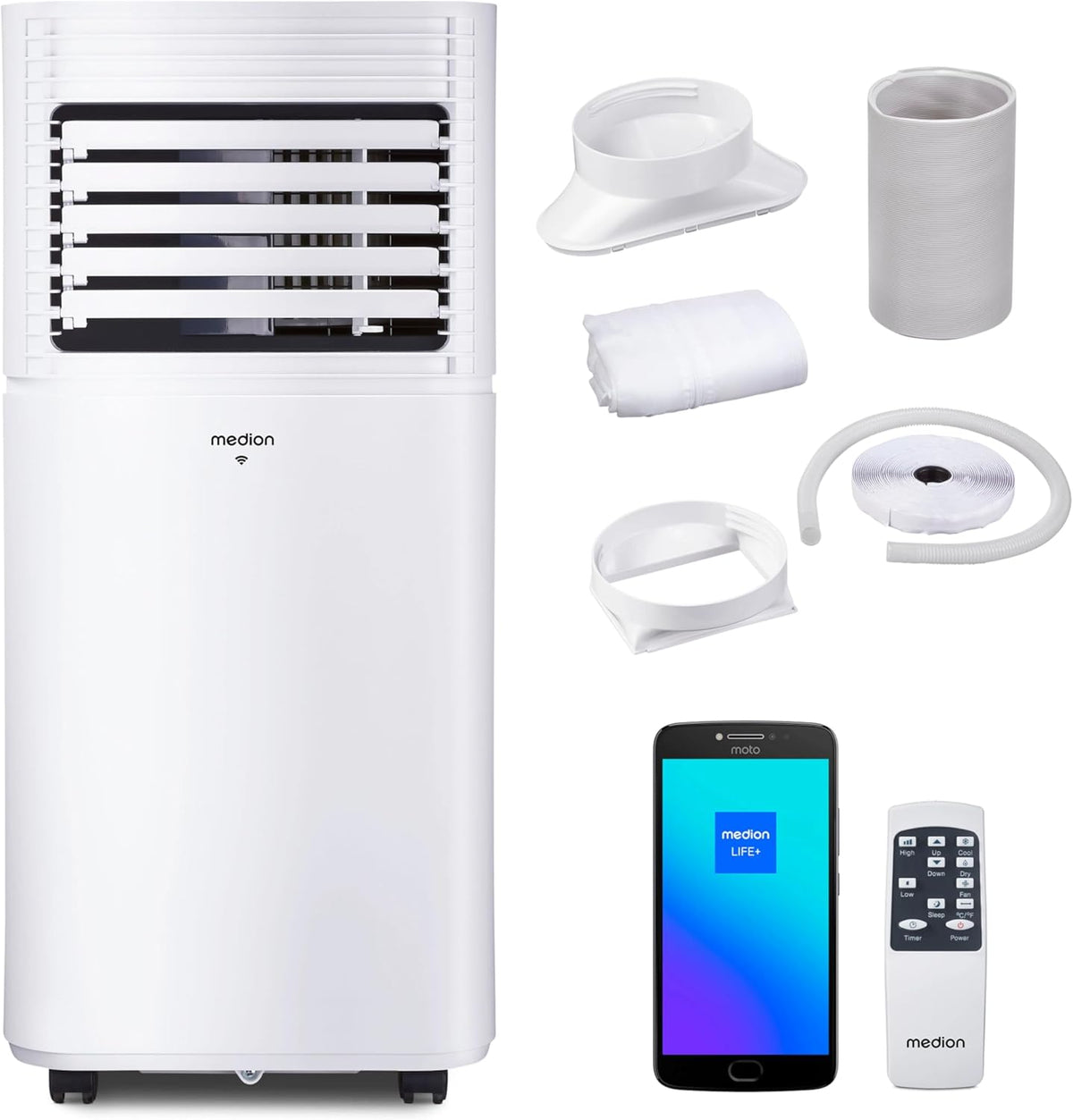 MEDION Smart Climatiseur Mobile P701 (7000 BTU  3-en-1  Refroidir  Déshumidification  Ventilation  jusqu'à 25m2  kit de joint de fenêtre  mode sommeil  contr?le Wifi  Télécommande  écran  MD 37672)