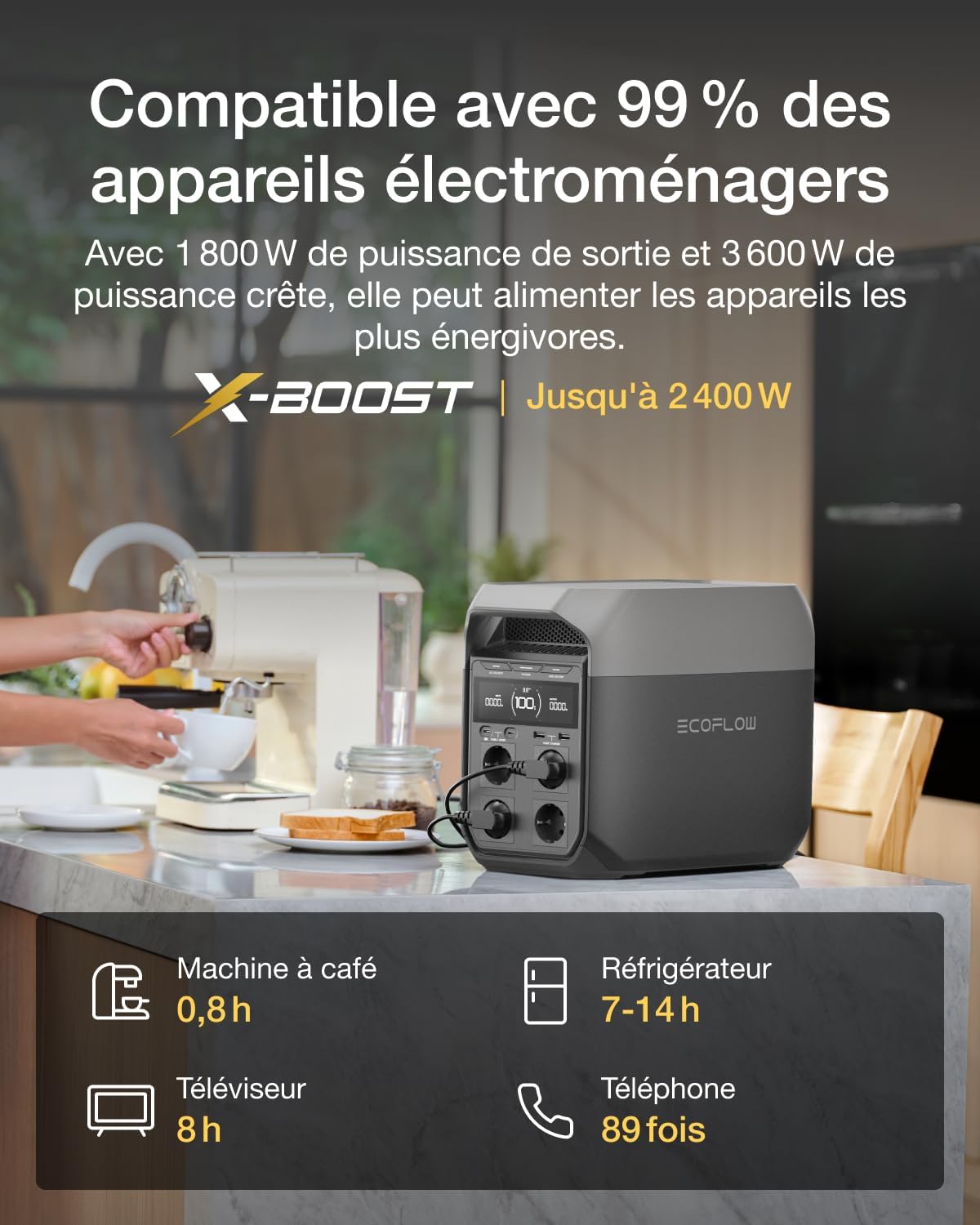 Station électrique portable EF EcoFlow DELTA 3, 1024 Wh de capacité, cellules LFP, 70% de charge en 30 min, extensible jusqu'à 5 kWh, générateur solaire pour camping, RV, l'alimentation de secours