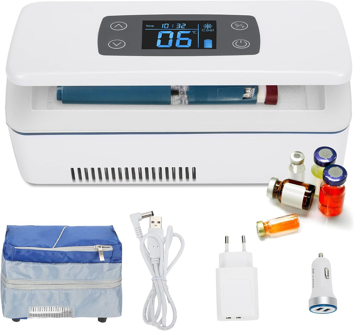 CGOLDENWALL Portable Réfrigérateur à Insuline Glacière 2~8℃ Drug Reefer Mini Médecine Réfrigéré Bo?te de Voyage avec Grande Espace Froid 175 * 60 * 26 mm - batterie en travail de 12 hours