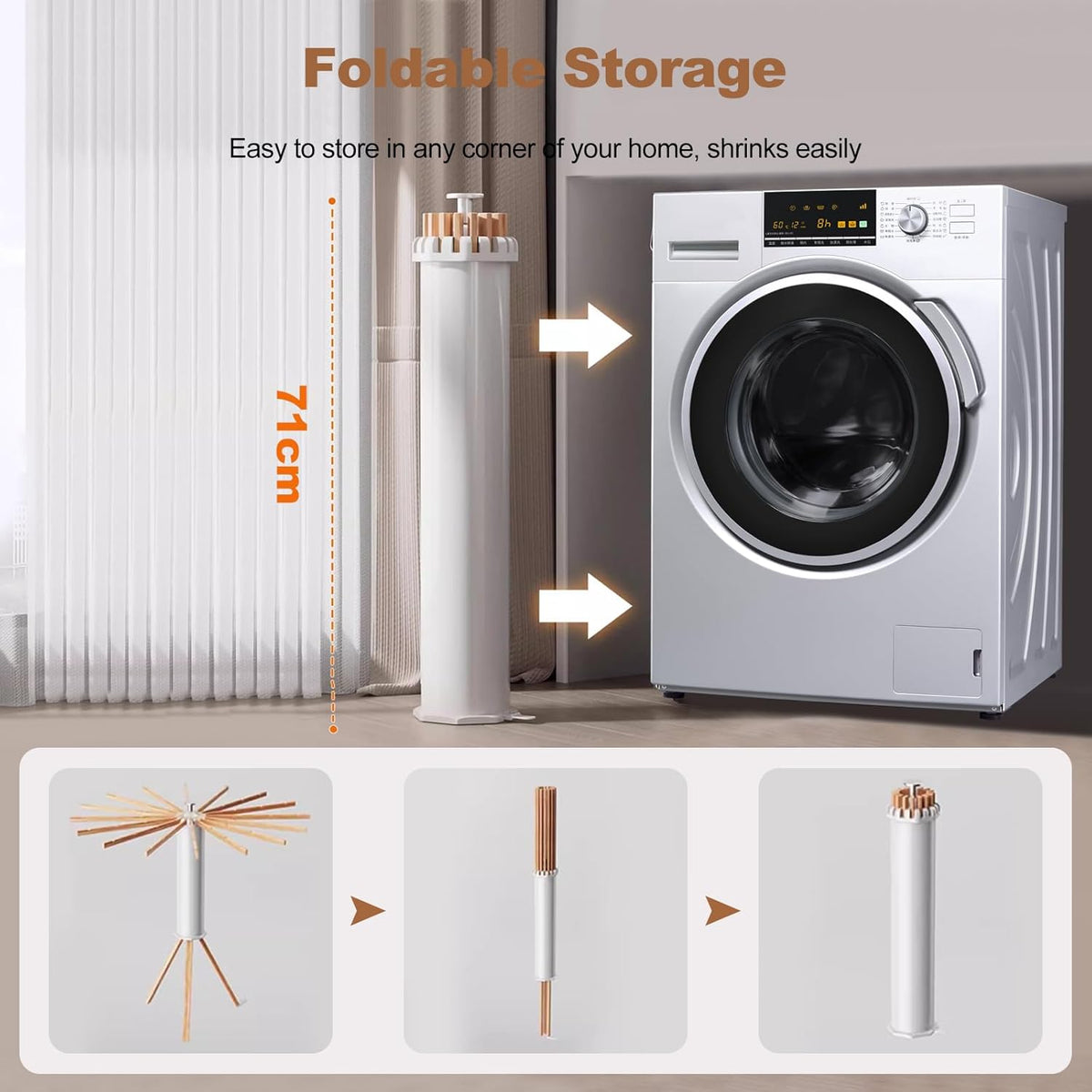 Ergocar étendoir à vêtements Pliable, Séchoir à Rayons en éventail, Etendoir à Linge sur Pied Support Trépied, Pliables Orte-vêtements Suspendu, pour Intérieur et Extérieur